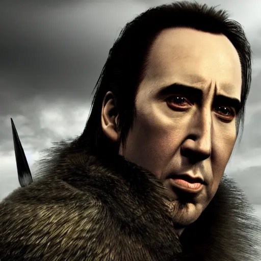 Image similar to Nicholas Cage as a Skyrim character, very detailed, 4k