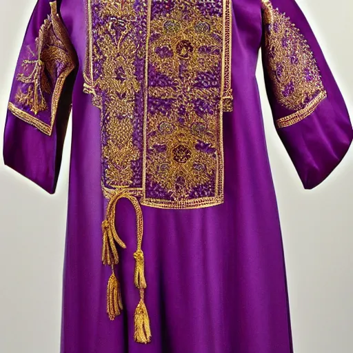 Prompt: Intricate, Byzantine, Exquisite, Regal, Royal, Tyrian purple gilded medieval byzantine tunic