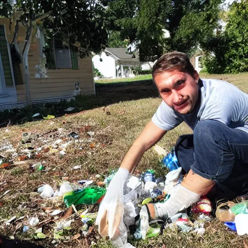 Image similar to he picked up trash in his spare time to dump in his neighbor's yard