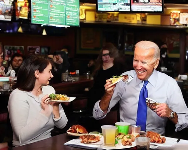 Image similar to a photo of joe biden eating at the applebee's