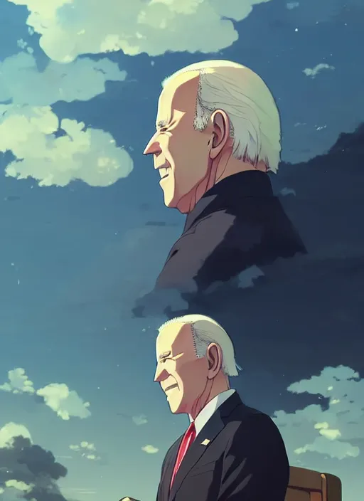 Prompt: portrait of joe biden, cloudy sky background lush landscape illustration concept art anime key visual trending pixiv fanbox by wlop and greg rutkowski and makoto shinkai and studio ghibli