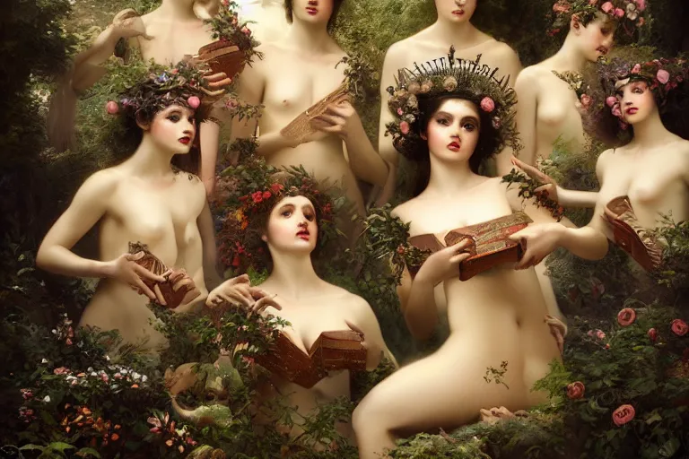 Image similar to the goddess of accordions surrounded by a court of nymphs, by tom bagshaw peter kemp