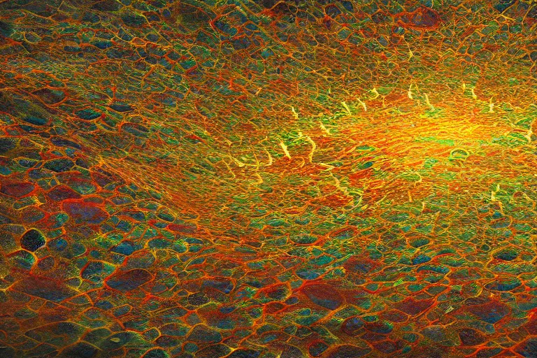 Image similar to landscape kaleidoscope textural dream journey space simulation biological dimensional quantum crystalline micrograph terrestrial landscape, natural patterns, unreal engine, octane render, 4 k