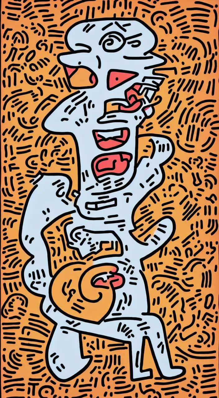 Prompt: line portrait of larry david eating a bagel by keith haring. hyper - realistic, 8 k, hd