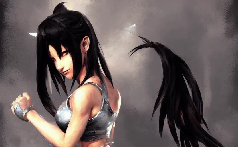 Image similar to a painting of tifa trending on artstation in the style of greg rutkowski