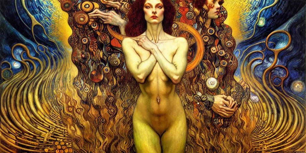 Image similar to Divine Chaos Engine by Karol Bak, Jean Delville, William Blake, Gustav Klimt, and Vincent Van Gogh, symbolist, visionary