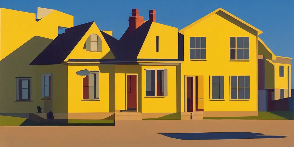 Prompt: great yellow house, summer evening, kenton nelson