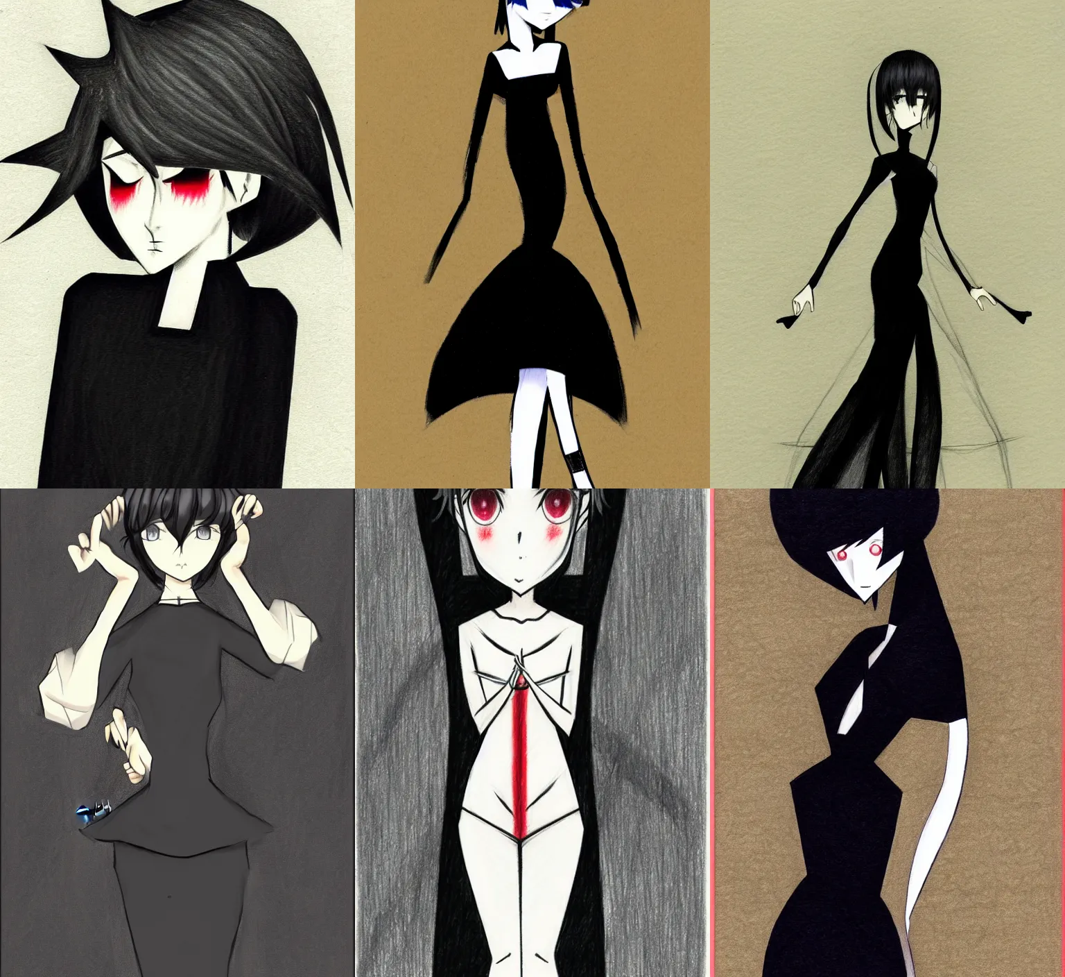 Prompt: a drawing of a woman in a black dress, concept art by torii kiyomasu, featured on pixiv, purism, official art, 2 d game art, hellish