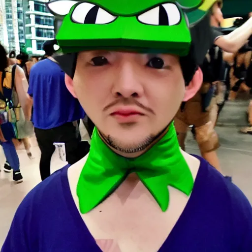 Prompt: cosplay of vinny from vinesauce at summer comiket 2 0 1 9