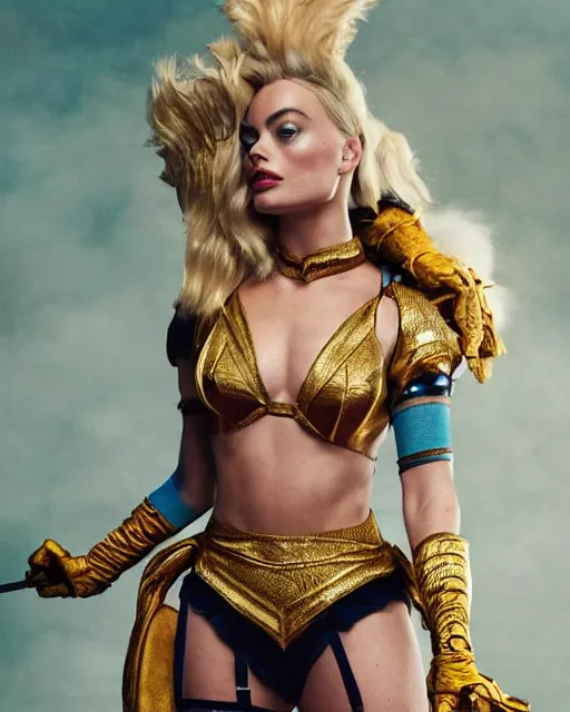 Image similar to Margot robbie wearing a cosplay costume, full body shot, Photography, Cinematic, Portrait, insanely detailed and intricate, hypermaximalist, elegant, ornate, hyper realistic, super detailed