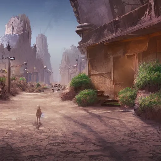 Image similar to streets of a fantasy desert kingdom, 8 k concept art highly detailed illustration