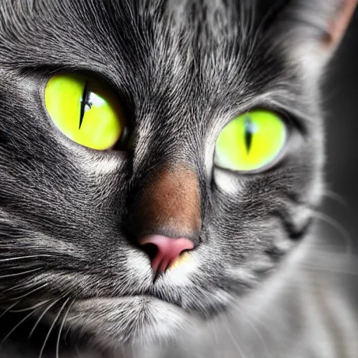 Image similar to cat with human eyes looks amused at the camera