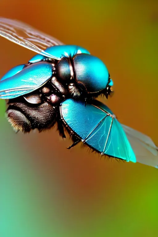 Image similar to high quality macro mecha metallic tachinid fly! gorgeous highly detailed hannah yata elson peter cinematic turquoise lighting high quality low angle hd 8k sharp shallow depth of field