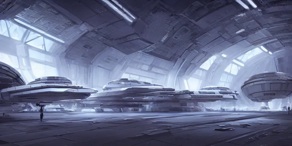 Prompt: one thousand aligned cryogenic pods, spaceship hangar, symmetrical, sci-fi, cryogenic pods, many cryogenic pods, interior, fantasy, 4k, wide shot, matte painting, oil painting, concept art, art station, star wars style