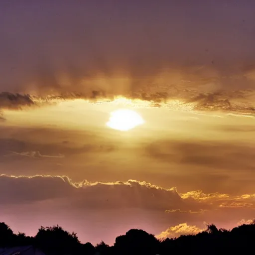 Prompt: shape of virgin mary face in sunset clouds