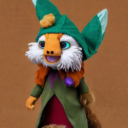 Image similar to dungeons and dragons foxfolk wizard druid as a chibi muppet plush wearing an ethereal star filled mage robes inspired by the star touched elves from dragon prince, photorealistic, photography, national geographic, sesame street