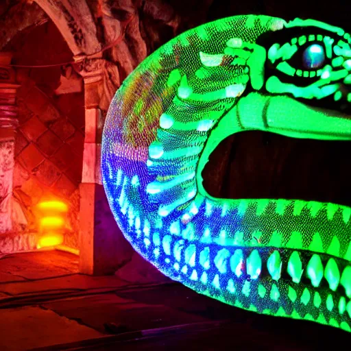 Prompt: glowing translucent quetzalcoatl in las pozas, cyberpunk, dark room, trending on artstation, 4 k close up, wide angle, cut out