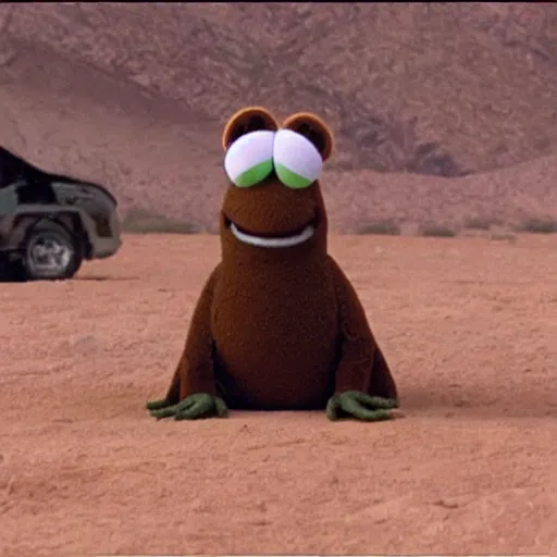 Prompt: muppet seal time fighting in the desert. from the rainbow connection movie.