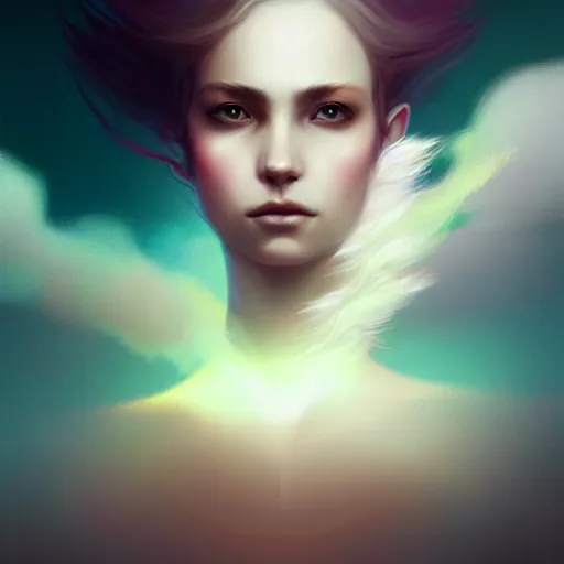 Image similar to empty space is filled by virtual particles a digital painting by Charlie Bowater , trending on Artstation, metaphysical painting, speedpainting, made of feathers mist and cloud , digital painting