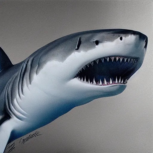 Prompt: shark growing a new leg, hyper - realism.