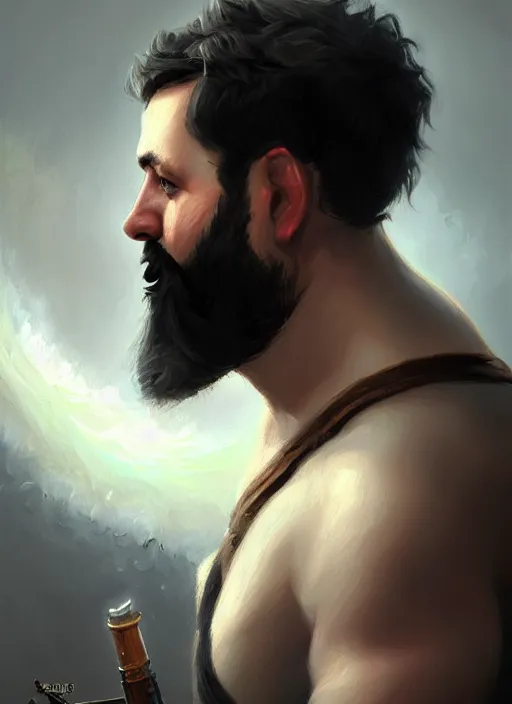 Image similar to a _ fantasy _ style _ portrait _ painting _ of white male short black hair chubby disconnected beard, rpg dnd oil _ painting _ unreal _ 5 _ daz. _ rpg _ portrait _ extremely _ detailed _ artgerm _ greg _ rutkowski _ greg