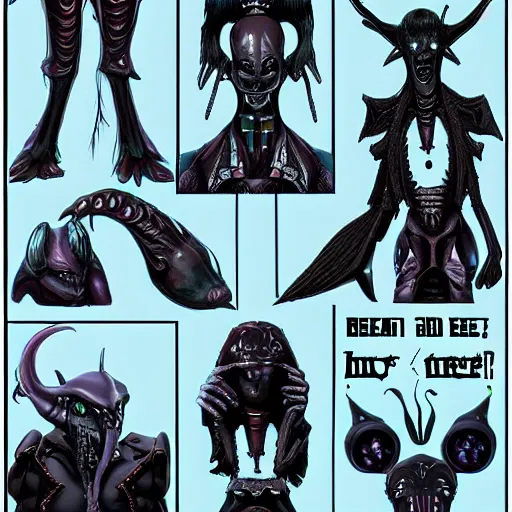 Image similar to goth metal head alien species, detailed, weird, belts