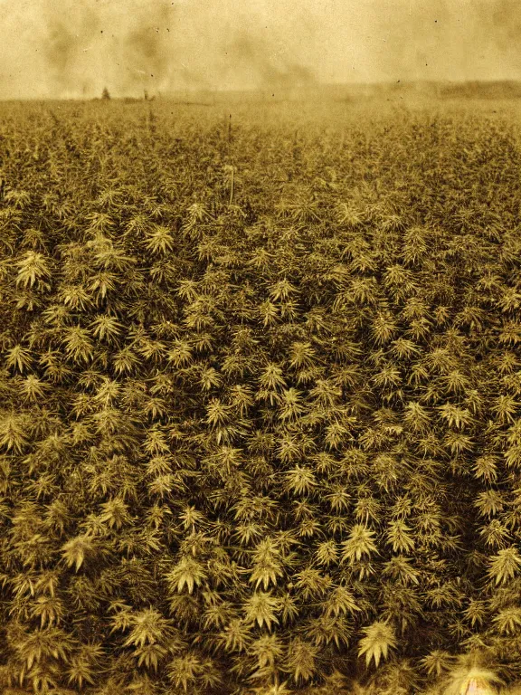 Image similar to cannabis field on fire, ww1 photo, grainy, high detail, high resolution,