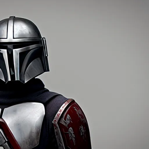 Image similar to photo of rowan atkinson in mandalorian armor, high res, realistic, star wars, high detail