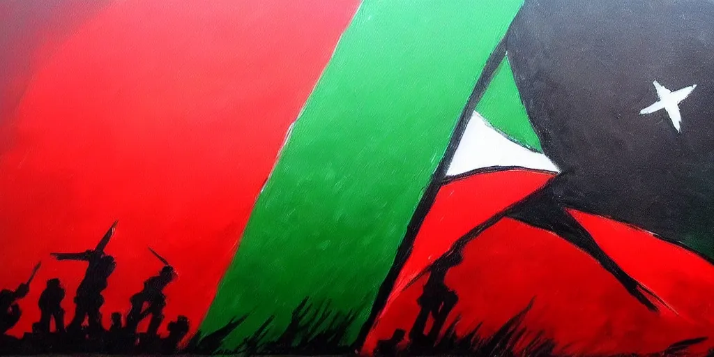 Prompt: dramatic painting of freedom for palestine, red green white black