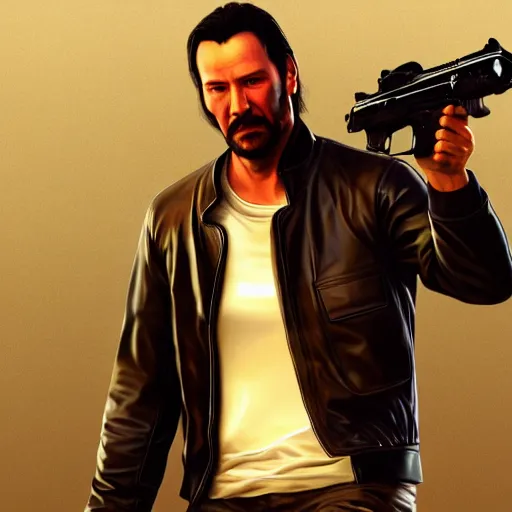 Prompt: Keanu Reeves as a Grand Theft Auto V character, cutscene, hyperdetailed, artstation, cgsociety, 8k