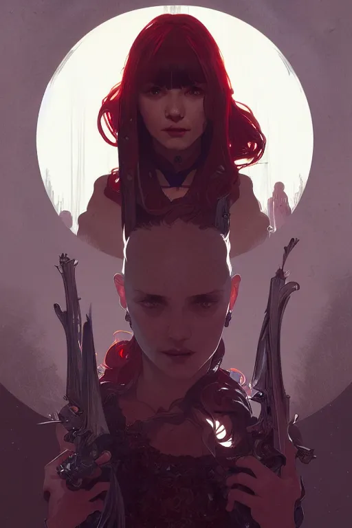 Image similar to a portrait of the bloody nine, fantasy, sharp focus, intricate, elegant, digital painting, artstation, matte, highly detailed, concept art, illustration, ambient lighting, art by ilya kuvshinov, artgerm, alphonse mucha, and greg rutkowski