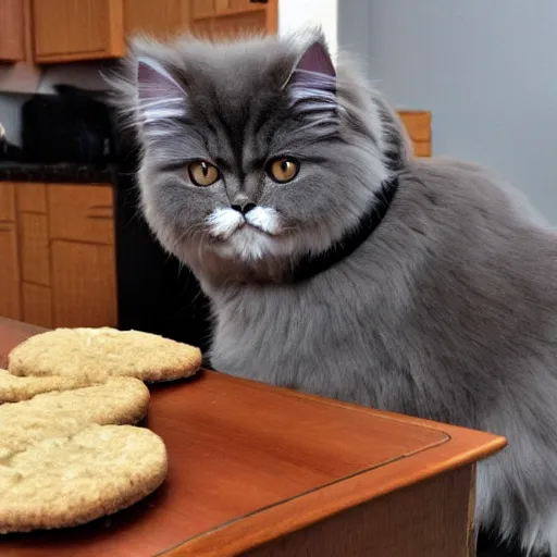 Prompt: persian cat stealing cookies