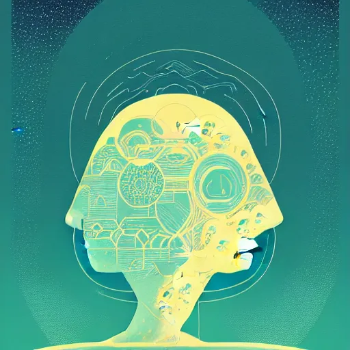 Image similar to a wandering mind, logo, simple white background victo ngai, kilian eng