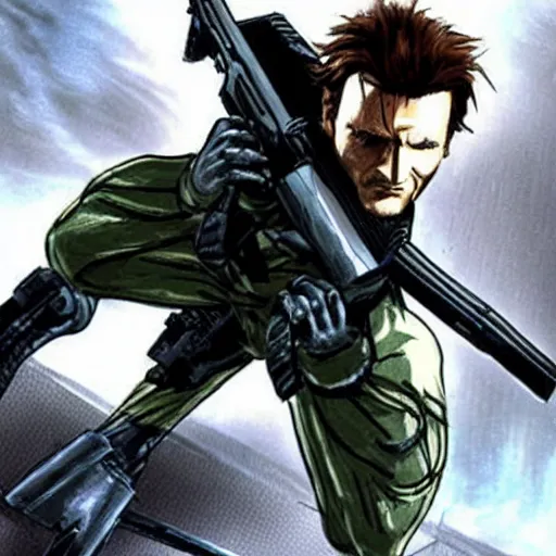 Prompt: Liam neeson as solid snake in metal gear for ps2