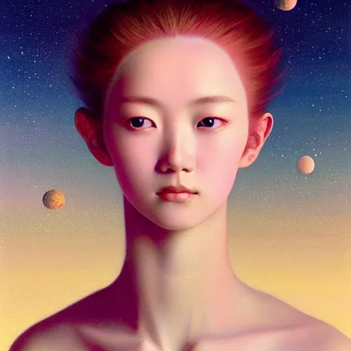 Prompt: a ultradetailed beautiful painting of a young german japanese woman on mars by hsiao ron cheng, ngai victo, nivanh chanthara jean delville wlop and dougherty patrick, trending onv artstation, light sparkles, major arcana sky, sharp focus, soft light