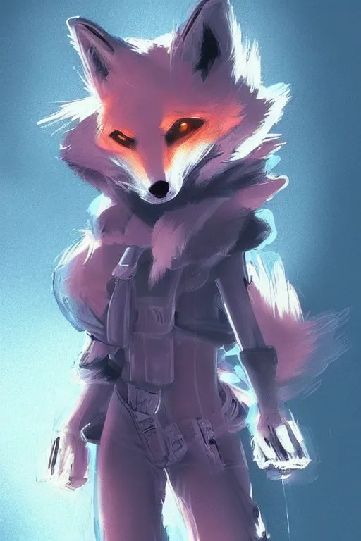 Image similar to a fox fursona, trending on artstation, by kawacy, furry art, digital art, cyberpunk, high quality, backlighting