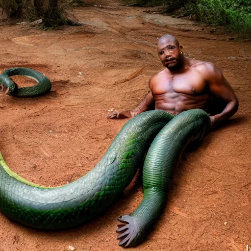 Prompt: huge anaconda between his legs, 8 k hd,