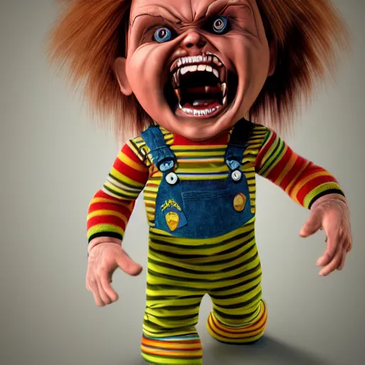 Image similar to chucky doll screaming popsicle octane render, unreal engine