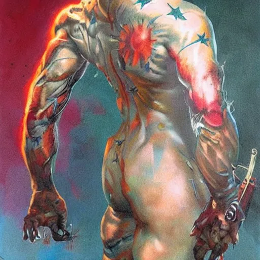 Prompt: ultimate Chad, art by peter Andrew jones, all skin covered in mystical tattoos