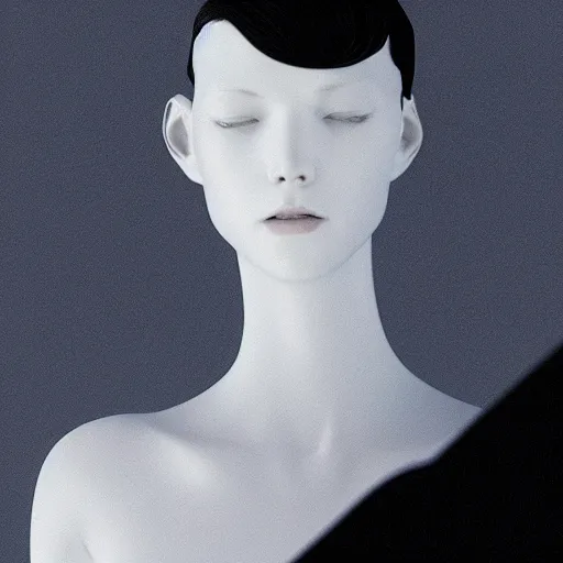 Image similar to a white mannequin's head in a dark room, a computer rendering by hsiao - ron cheng, zbrush central, neo - figurative, volumetric lighting, physically based rendering, zbrush