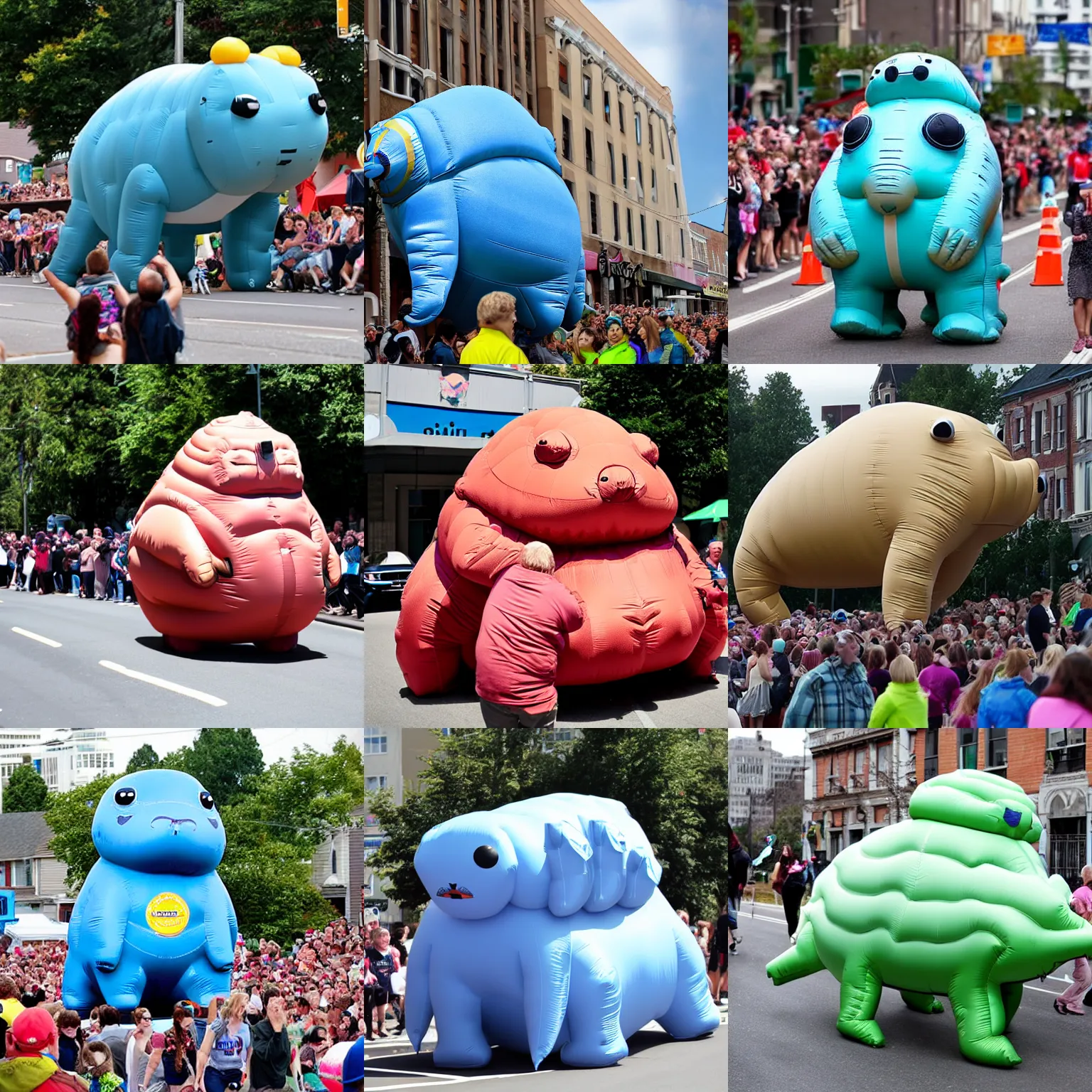 Prompt: a giant inflatable tardigrade in a parade