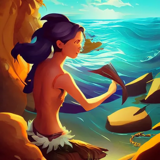 Image similar to painting mermaid treasure on sea of thieves game avatar hero smooth face median photoshop filter cutout vector, behance hd by jesper ejsing, by rhads, makoto shinkai and lois van baarle, ilya kuvshinov, rossdraws global illumination