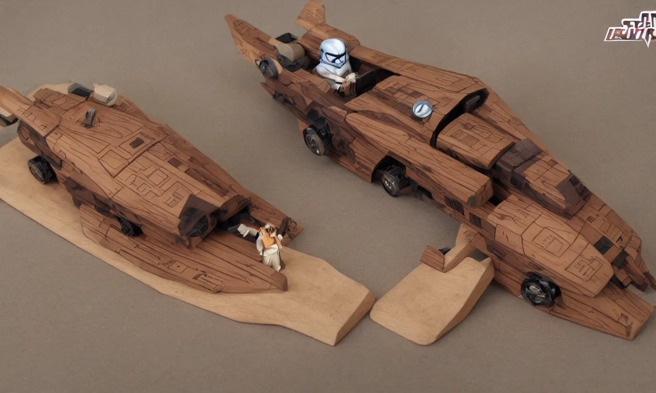 Image similar to wooden jedi, speeder piloted by yoda, wooden board, mahogany, tatooine, nordic pastel colors, perfect lightning