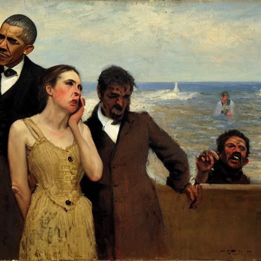 Image similar to The despair of Obama, oil on canvas, 1883