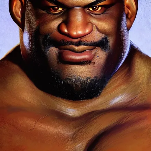 Image similar to shaquille o'neal as sagat street fighter, photo realistic, 4 k, ultra realistic, detailed focused art by artgerm and greg rutkowski and alphonse mucha