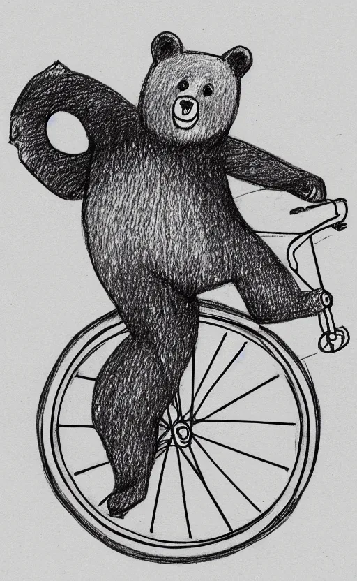 Image similar to sketch drawing of a bear riding a bicycle