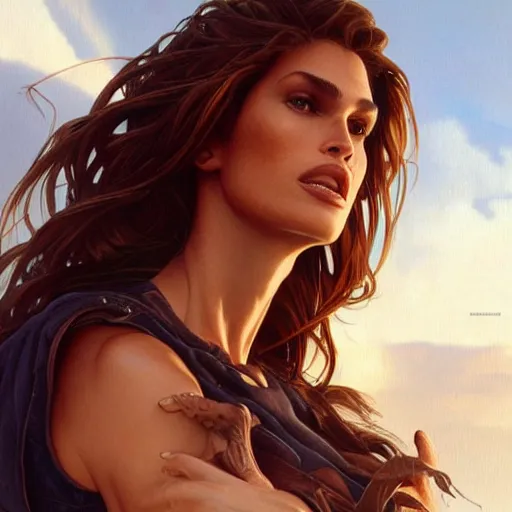 Prompt: 1990s Cindy Crawford as Lana Croft, intricate, elegant, highly detailed, digital painting, artstation, concept art, smooth, sharp focus, illustration, art by artgerm and greg rutkowski and alphonse mucha