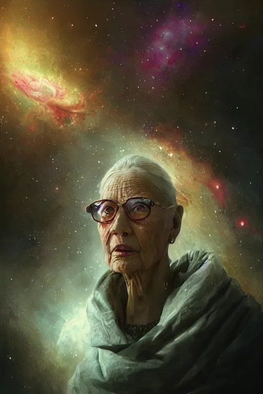 Image similar to the look of an elderly person 4 1 6 0 full of wrinkles and imperfections by artgem and greg rutkowski, highly detailed, high contrast, light reflection, trippy, nebula, trending on artstation