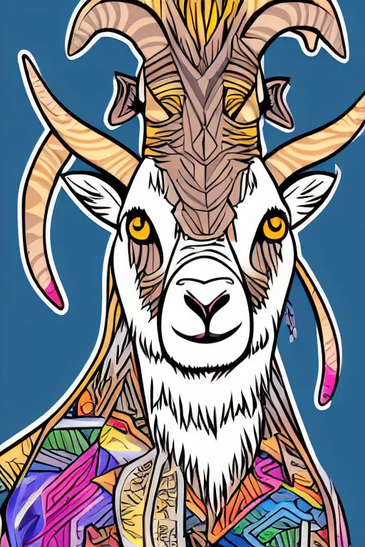 Image similar to Portrait of a savage goat, anime, sticker, colorful, illustration, highly detailed, simple, smooth and clean vector curves, no jagged lines, vector art, smooth