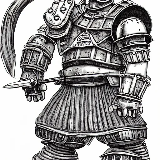 Prompt: homer simpson fighting guts from berserk wearing heavy armor, cinematic, manga style, black ink, hyperdetailed, ghibli